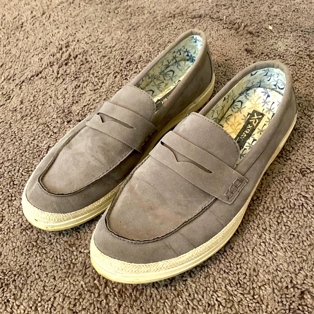 Gray suede slip-ons / loafers
